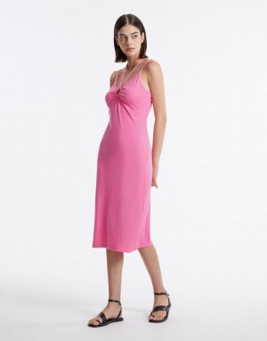 Pink Urban Revivo With Ring Detail Women's Knitted Dress | 30721HNFQ