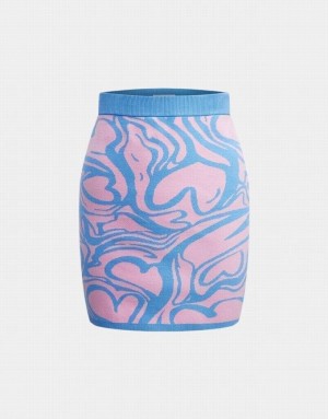 Pink / Blue Urban Revivo Heart Jacquard Knitted Women's Skirts | 46093SBMR