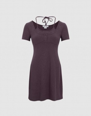 Purple Urban Revivo 2 In 1 U Neck Skinny Women's Dress | 71263NGUW