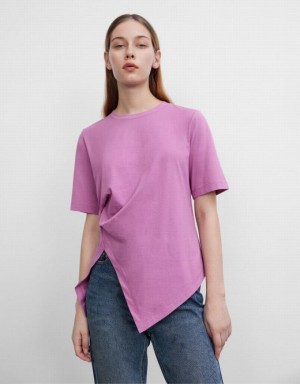 Purple Urban Revivo Asymmetric Crew Neck Regular Women's T-Shirts | 49168VKYD