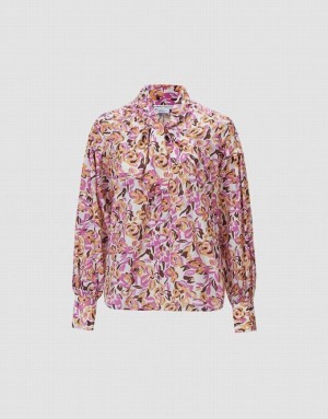 Purple Urban Revivo Bow Detail Floral Women's Blouse | 27894SOUE