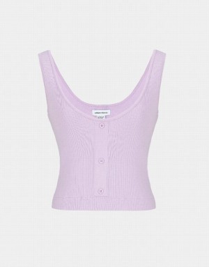 Purple Urban Revivo Button Front Sleeveless Knit Women's Tank Top | 25701GREF