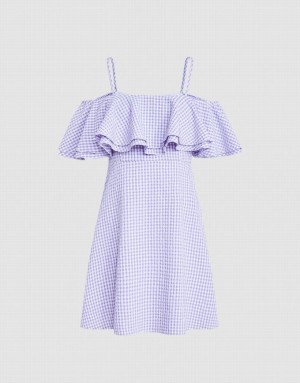 Purple Urban Revivo Checkered Ruffle Cami Women's Dress | 24879WXIN