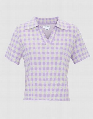 Purple Urban Revivo Checkered Short Sleeve Knitted Top Women's Cardigan | 07215FZHX