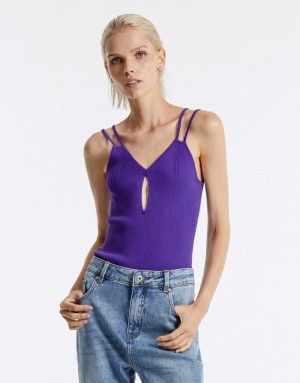 Purple Urban Revivo Cut Out Knitted Women's Camisole | 40731FBUR