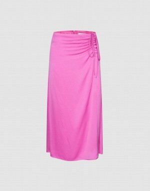 Purple Urban Revivo Drawstring Front Midi Women's Skirts | 12706VMYZ