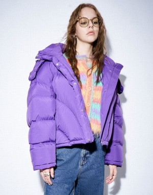 Purple Urban Revivo Drop Shoulder Sleeve Women's Puffer Jacket | 27035KPVH