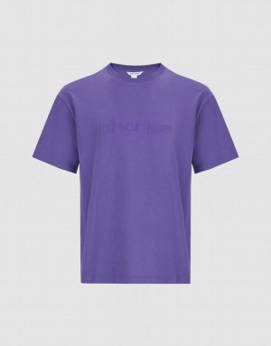 Purple Urban Revivo Letter Embossed Crew Neck Men's T-Shirts | 72065CAEX