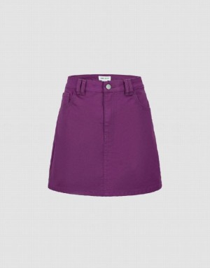 Purple Urban Revivo Mini A-Line Women's Denim Skirt | 83196RFPH