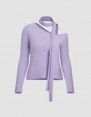 Purple Urban Revivo One Shoulder Knitted Women's Cardigan | 18759EMBD