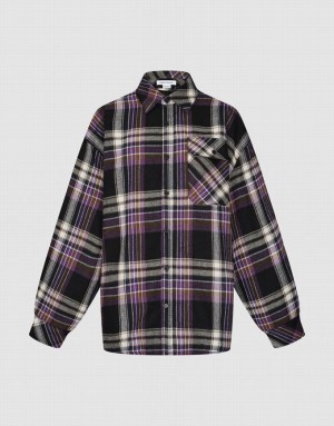 Purple Urban Revivo Plaid Straight Women's Shirts | 05428OASC