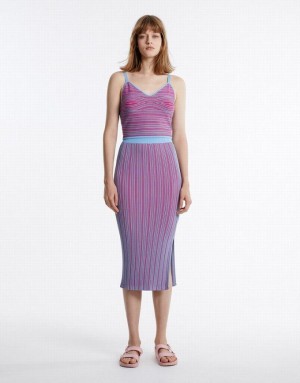 Purple Urban Revivo Striped Midi Knit Women's Skirts | 73081OCWF