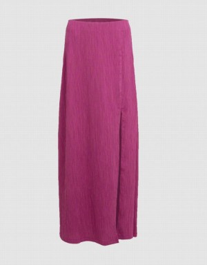 Purple Urban Revivo Textured Midi A-Line Women's Skirts | 85139ONHA