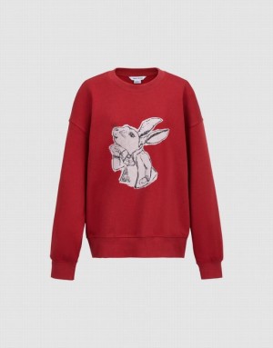 Red Urban Revivo Bunny Print Women's Sweatshirts | 04578LPYG