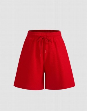 Red Urban Revivo Drawstring Waist Knitted Women's Shorts | 58621VKAU