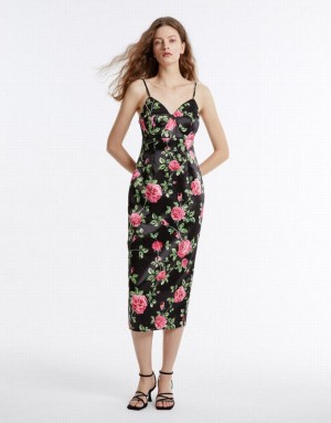 Red Urban Revivo Floral Print Strappy Women's Casual Dress | 71324IAUH