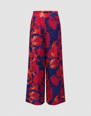 Red Urban Revivo Floral Printed Wide-Leg Women's Pants | 84195FCKJ