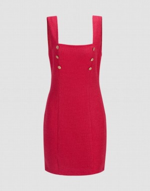 Red Urban Revivo Ribbed Sleeveless Bodycon Women's Knitted Dress | 74698PRIS