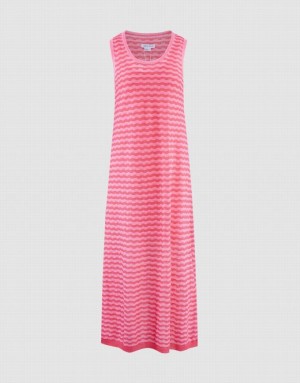 Red Urban Revivo Striped Sleeveless Midi Women's Knitted Dress | 28617GLZA