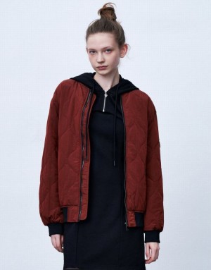 Red Urban Revivo Zipper Front Straight Padded Women's Coats | 29450SKVH