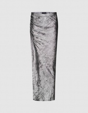 Silver Urban Revivo Ruched Wrapped Straight Women's Skirts | 60129MSCY