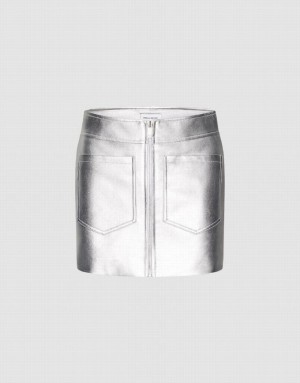 Silver Urban Revivo Vegan Leather Mini A-Line Women's Skirts | 01486IUDF