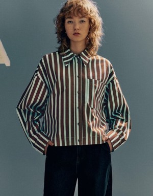 Stripes Urban Revivo Button Up Women's Shirts | 82613HEGI