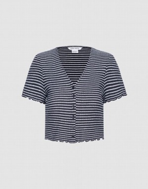 Stripes Urban Revivo Crop Women's T-Shirts | 89170ATWF