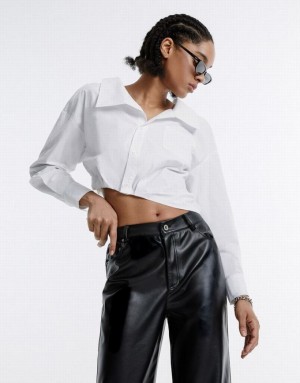 White Urban Revivo Asymmetrical Cropped Women's Shirts | 19584IVBY