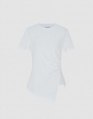 White Urban Revivo Asymmetrical Hem Women's T-Shirts | 46371SAOV