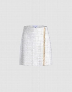 White Urban Revivo Beaded Tweed Mini Women's Skirts | 74931VKPT