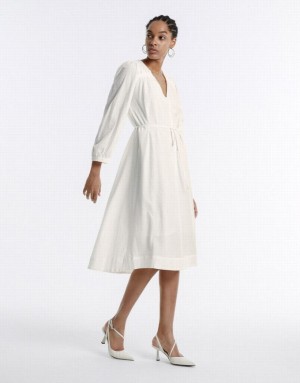 White Urban Revivo Belted Midi Women's Midi Dress | 38214CDBV