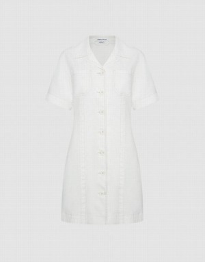 White Urban Revivo Button Front Women's Denim Dress | 42658SUFX