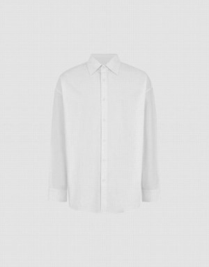 White Urban Revivo Button Up Loose Men's Shirts | 92047SMWA