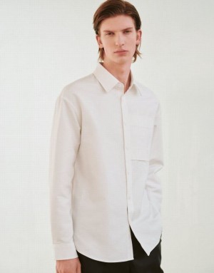 White Urban Revivo Button Up Loose Men's Shirts | 51927XABG