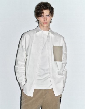 White Urban Revivo Button Up Oversized Men's Shirts | 94751NWBE