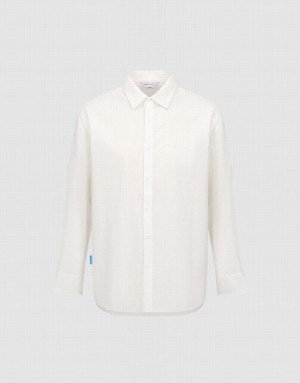 White Urban Revivo Button Up Oversized Men's Shirts | 34285WQIN