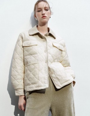 White Urban Revivo Button Up Quilted Women's Down Jackets | 32481PBHJ