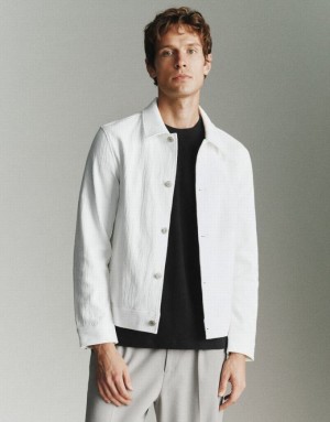 White Urban Revivo Button Up Straight Men's Jacket | 76924TEJK