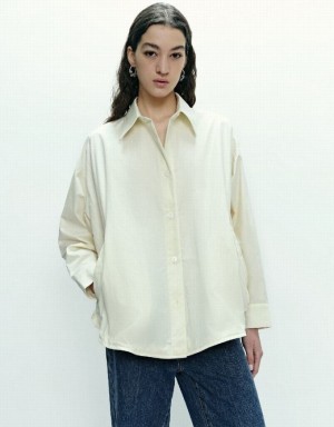 White Urban Revivo Button Up Straight Women's Jacket | 67325TOIK