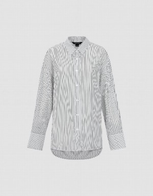 White Urban Revivo Button Up Striped Straight Women's Shirts | 47183VANR