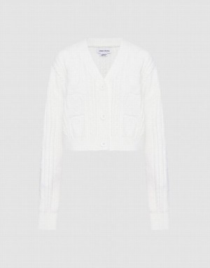 White Urban Revivo Cable Knit Button Up Women's Cardigan | 67129CABH