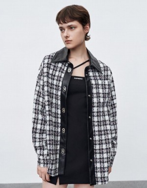 White Urban Revivo Combination Tweed Plaid Women's Jacket | 93507PQNA