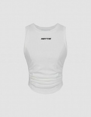 White Urban Revivo Crew Neck Knitted Women's Tank Top | 45287QUAM