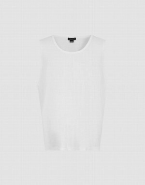 White Urban Revivo Crew Neck Loose Men's Tank Top | 89475XFBL