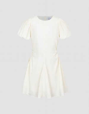 White Urban Revivo Crew Neck Skater Women's Short Dress | 43210ZVXD