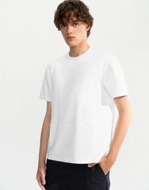 White Urban Revivo Crew Neck Straight Men's T-Shirts | 27468WPMK