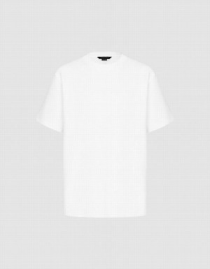 White Urban Revivo Crew Neck Straight Men's T-Shirts | 35974JSZU