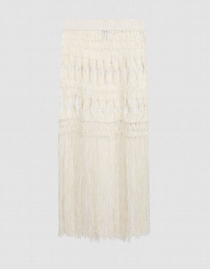 White Urban Revivo Crochet Midi Knitted Women's Skirts | 43651AHZM