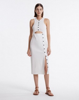 White Urban Revivo Cut Out Women's Knitted Dress | 31596CWLR